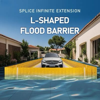 L-shaped folding mobile flood barrier 